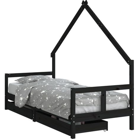 vidaXL Kids Bed Frame with Drawers Black 80x200 cm Solid Wood Pine (1/5)