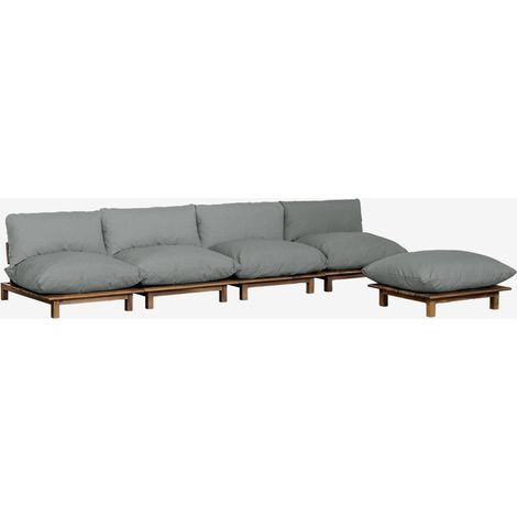 Divano reclinabile modulare a 4 pezzi con pouf in legno di acacia Brina SKLUM            