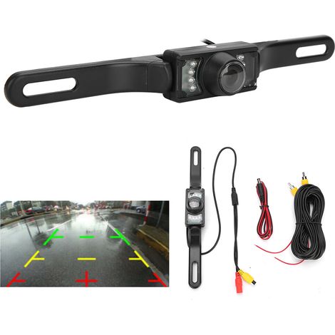 Caméra de recul de voiture avec vision nocturne infrarouge HD 140° et moniteur pour cadre de plaque d'immatriculation long (1/5)