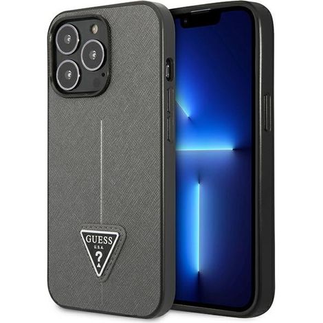 Guess GUHCP14LPSATLG iPhone 14 Pro 6.1 silber/silber Hartschalenetui mit Saffiano-Dreieck-Logo (1/5)
