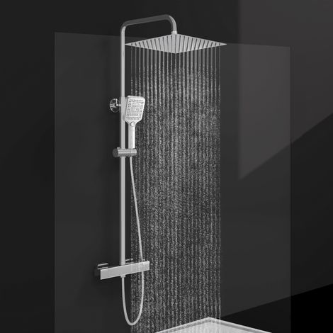 AICA Colonne doccia termostatiche, set doccia con soffione quadrato 30x30cm in acciaio inox e rubinetto termostatico 280x40mm, sistema antiscottature, cromo (1/5)