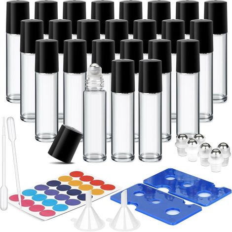 24er Set 10ml Glas Rollerflaschen mit Edelstahl-Kugel für ätherische Öle (1/5)