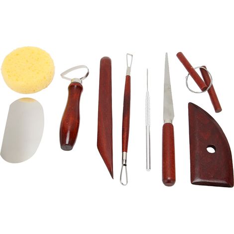 9 Outils de Modelage en Argile, Acier Inoxydable Flexible avec Manche en Bois, Kit de Sculpture DIY pour Poterie et Artisanat (1/5)
