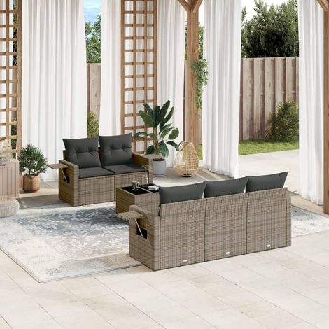 6-tlg. Garten-Sofagarnitur mit Kissen Grau Poly Rattan vidaXL (1/3)