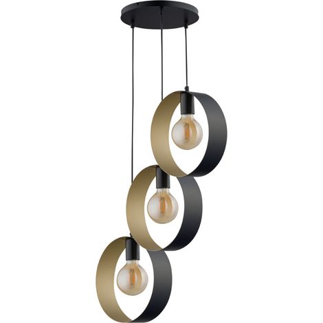 Suspension anneaux déco moderne noir/or 3xE27 Sigma Happy