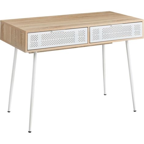 Scrivania da ufficio per casa con piano in legno e cassetti in stile scandinavo marrone chiaro Chula
