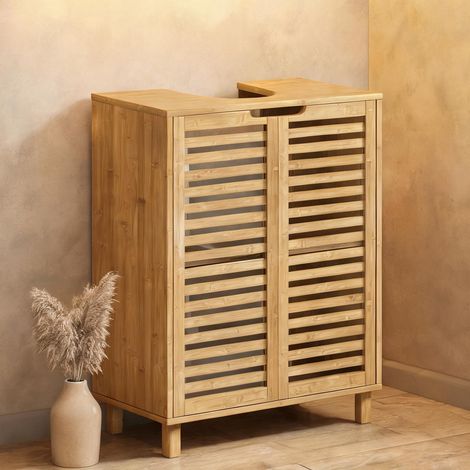 Meuble de salle de bain bois naturel en bambou 60 x 30 x 80 cm (1/5)