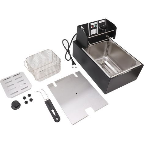 Friteuse électrique inox monocylindre 6L avec panier unique pour poulet frites, noir, prise UE 220V 2500W (1/5)