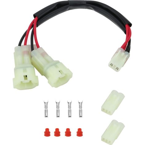 Distribuidor de potencia dual para motocicleta con conectores hembra de 2 vías y terminales de cable sellados, compatible con Honda CB500X, CBR650R y CB1000R. (1/5)