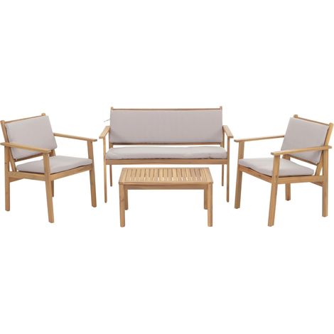 [NEUWERTIG] Garten-Garnitur HHG-946, Lounge-Set Sitzgruppe Bank Sessel Tisch, Holz Akazie MVG Stoff/Textil (180g/m²) Kissen grau
