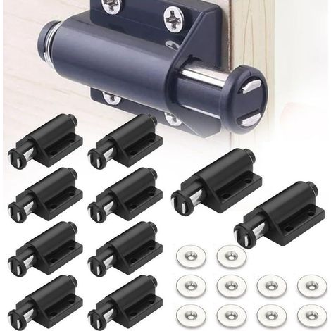 Lot de 10 fermetures magnétiques en plastique noir pour portes (1/5)