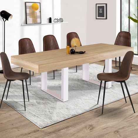 Mesa de comedor extensible PHOENIX 4-8 personas madera y blanco 160-200 cm