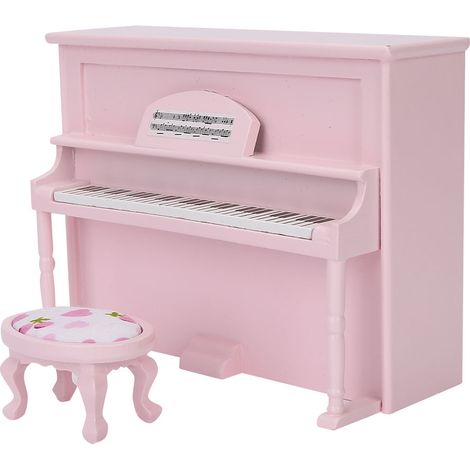 Accessoires pour maison de poupée à l'échelle 1:12 : Mini piano droit avec tabouret, meuble de simulation rose (1/5)