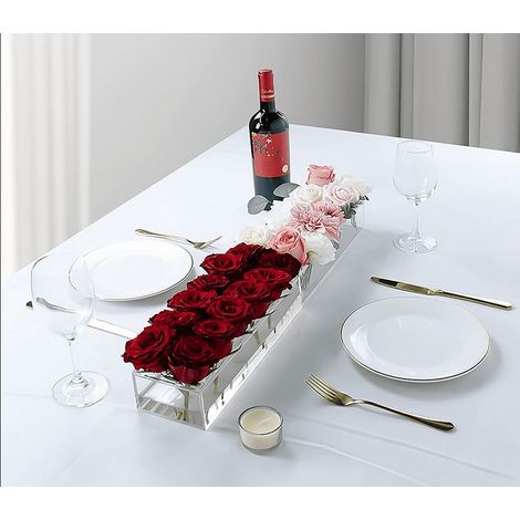 Vase À Fleurs Acrylique - Centre De Table Rectangulaire 45 X 10 X 6 5 Cm - 18 Trous Pour Fleurs Fraîches - Décoration Intérieure Pour Mariage Dîner Maison (1/5)