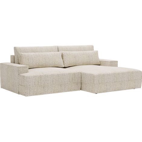 NOEMIA - Canapé d'angle convertible avec coffre en tissu beige - Angle droit