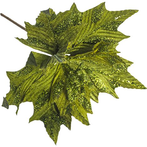 Branche artificielle feuille décorative Noël, simulation feuillage vert en tissu et métal, décoration de fête, accessoire végétal pour sapin ou centre de table. (1/2)