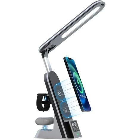 Lampe de bureau LED Lampe de bureau avec protection des yeux Lampe de bureau avec chargement sans fil et port de chargement USB Minuterie tactile pliable avec contrôle des yeux