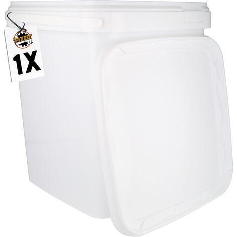 1 seau en plastique avec couvercle, PP, carré, blanc, qualité alimentaire 10,8 L