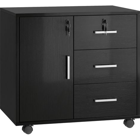 Support imprimante Iltaiselle caisson bureau verrouillable 3 tiroirs noir (1/5)