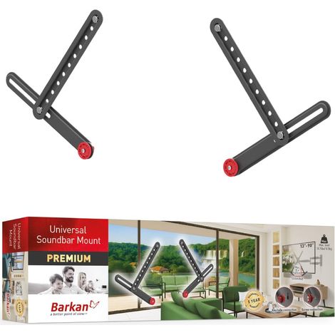 Support Universel pour Barre de Son, Support réglable pour Montage au-Dessus ou sous la TV, Tailles 13–200 cm, s'adapte à la Plupart des Barres de Son jusqu'à 6,4 kg, Montage Facile, Noir (1/5)