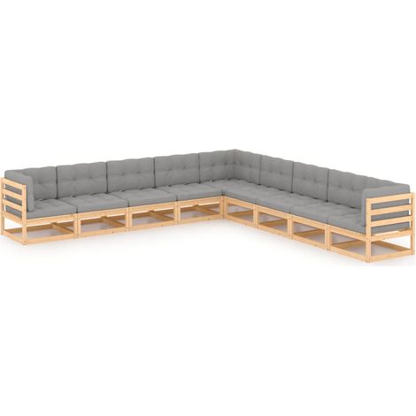 Set Salotto Giardino 9 pz Cuscini Antracite Legno Massello Pino vidaXL (1/5)