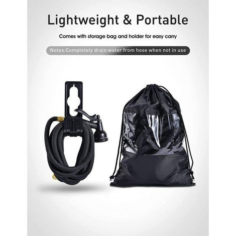 Tuyau arrosage extensible 15m noir renforcé - - 8 modes pulvérisation, raccords 1/2" et 3/4", sac inclus (1/5)