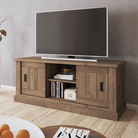 Mobile Porta tv Mesola, un Ripiano, 2 Ante, 4 Vani, 45x46x60h cm Marrone Noce (1/3)