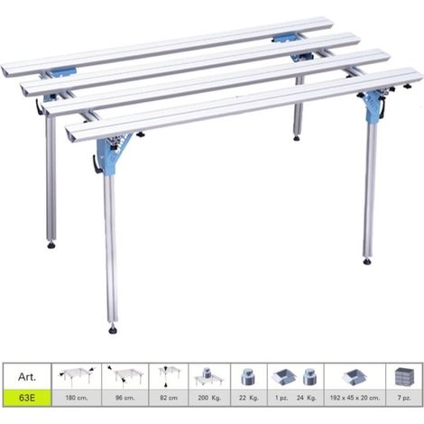 Sigma – Table de travail modulable 180x100 cm – Aluminium léger et robuste – Support pour dalles et carreaux – Charge maximale 22 kg