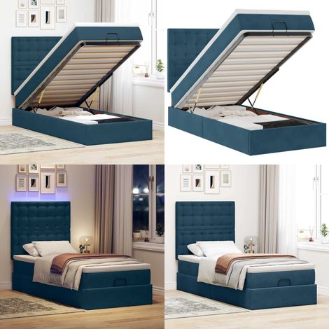 Struttura Letto Pouf con Materassi 100x200 cm Velluto - Materasso a molle insacchettate - Giroletto con stoccaggio