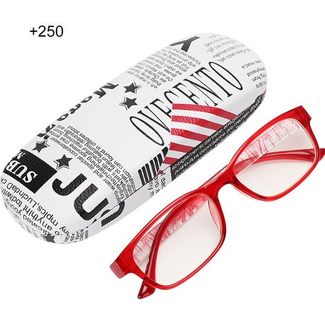 Lunettes de lecture pour presbytes, monture rouge, pour hommes et femmes, avec étui de rangement (+250, monture rouge) (1/5)