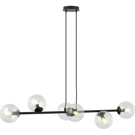 Lampadario Contemporaneo 6 Luci Rossi In Acciaio Nero E Sfere Vetro Trasparente (1/5)