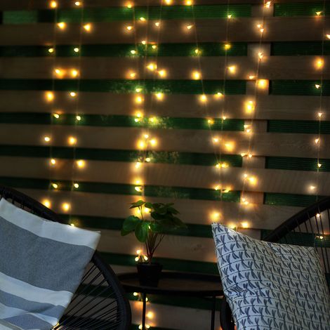 Außenlampe Solarleuchte Lichterkette Lichtervorhang LED Dekolampe, Terrassenleuchte, Akku, wetterfest, schwarz, 192x LED 3000K warmweiß, LxB 150x150 cm