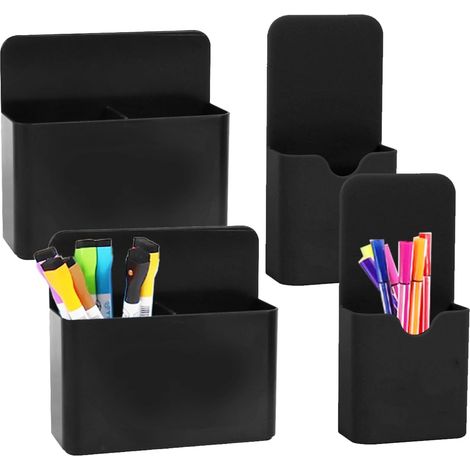 Porte-marqueurs magnétiques, lot de 4, avec boîte de rangement, pour tableau blanc, frigo, bureau et école, 2 tailles. (1/5)