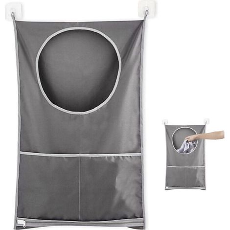 Panier à Linge Grande Contenance Sac de Rangement, Sac De Rangement Pour Sac De Placard À Linge Suspendu, pour Salle de Bain(Gris) (1/4)