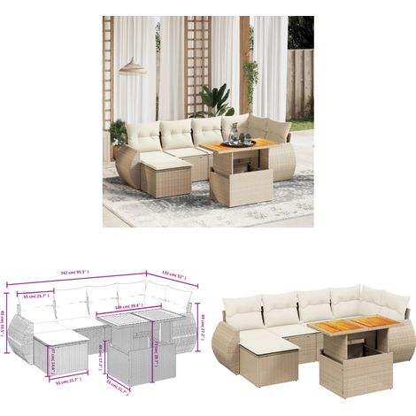 7-tlg. Garten-Sofagarnitur mit Kissen Beige Poly Rattan - Gartenmöbel Set - PE-Rattan Möbel - Outdoor Lounge - Gartenlounge - Terrassenmöbel - Home & Living (1/3)