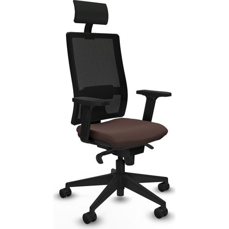 Horna sincro malla negra similpiel marrón oscuro brazos 2D base piramidal cabecero fijo ruedas 65mm nailon (1/5)