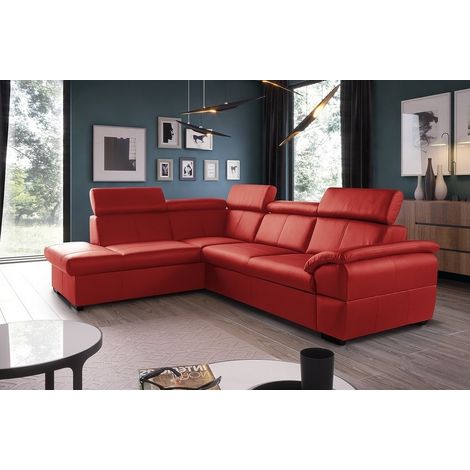 - Canapé d'angle en cuir italien de luxe 5/6 places TONUS, rouge, angle gauche (1/5)