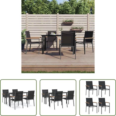 vidaXL Salle à manger extérieure - Ensemble à manger de jardin 5 pcs noir textilène et acier (1/5)