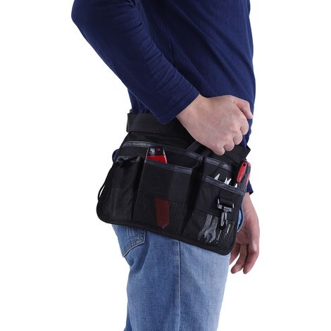 [Werkzeugtasche] Breite Gürteltasche mit mehreren Fächern. Aus robustem und wasserdichtem 600D Oxford-Gewebe. Schwarz, 34 x 24 cm, einteilig, größenverstellbar. (1/5)