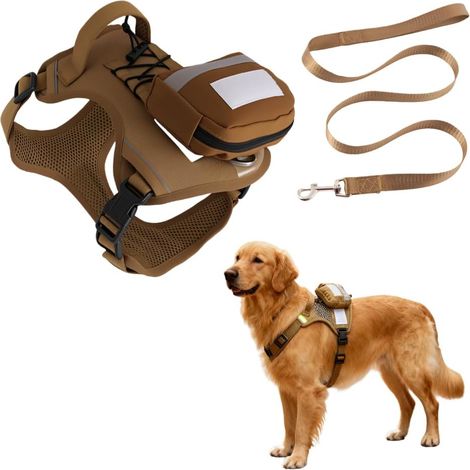 Harnais pour Chien avec Poches Latérales,Gilet Anti-Traction avec Sac a Dos et Laisse en Nylon de 1,2 M pour Voyages,Randonnée,Marche,L'entraînement et la Course a Pied (1/5)