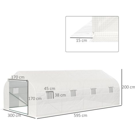 Serre de 6 x 3 x 2 m pour la culture de légumes, avec 8 fenêtres et volets roulants, en acier et polypropylène, verte (1/5)