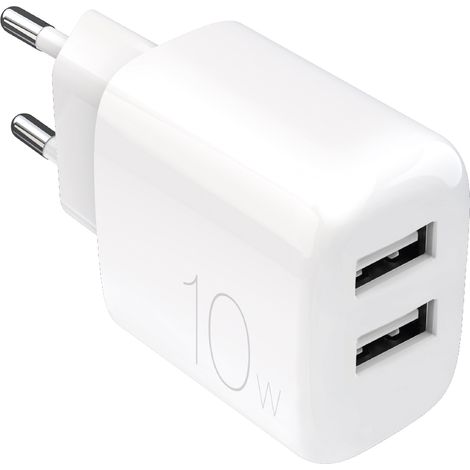 Caricabatterie da parete Prolite da 10 W con 2 porte USB-A - bianco (1/3)