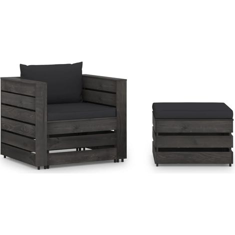 Salon de jardin 2 pcs avec coussins Bois imprégné de gris vidaXL (1/5)