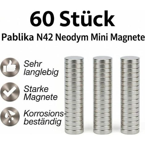 Aimants Ronds - Néodyme N42 - 5 mm x 3 mm - Pour Tableaux Blancs Et Tableaux - Lot De 60 (1/3)