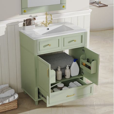 Mobile bagno con lavabo in ceramica MDF verde 81x45,5x86,5 cm con cassetto soft-close e vani portaoggetti (1/5)