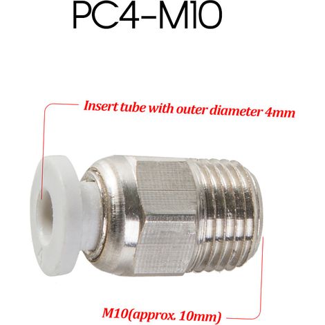 Raccord pneumatique mâle droit PC4-M10 pour imprimante 3D à extrudeuse Bowden série CR-10 / Ender-3, 1 pièce (1/3)