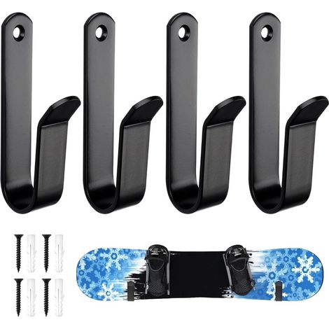 Board-Wandhalter, 2 Paar, aus Metall, Schwarz, bis zu 25 kg – Wandhaken für Skateboards, Snowboards und Longboards (1/5)