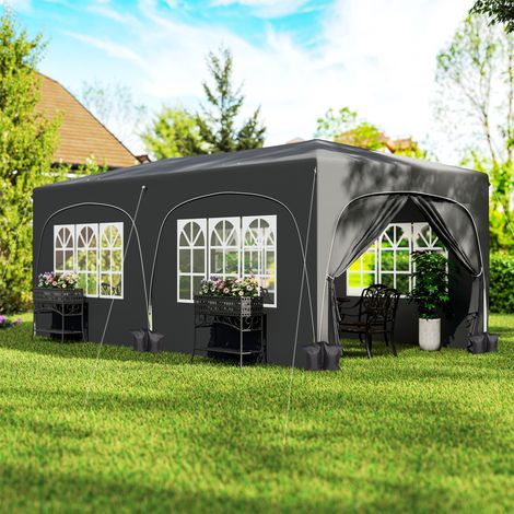 Gazebo pieghevole 6x3 m con pannelli laterali UPF50+, altezza regolabile, borsa per il trasporto, grigio scuro.
