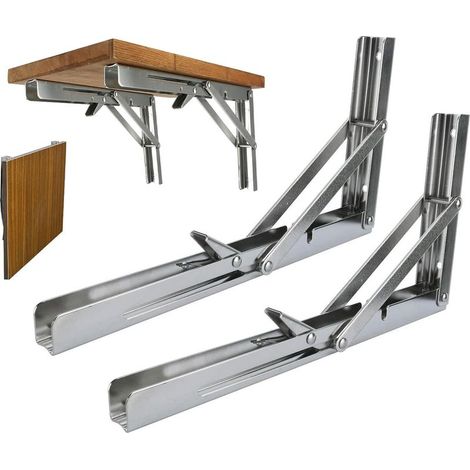 2 PCS 300 mm Équerre Pliable, Équerre Pliante Charge Lourde, Équerre Étagère Murale en Acier Inoxydable, Équerre Rétractable, Charge Max: 150 kg