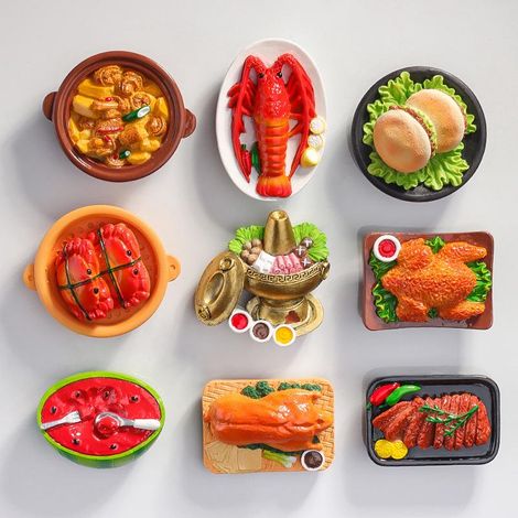 Lot de 9 aimants décoratifs spécialités alimentaires, tableau magnétique blanc, réfrigérateur, stéréo, bureau, activités éducatives pour enfants, décoration maison (1/5)